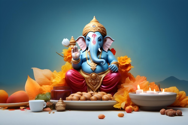 Ganesha Hindu god lord of wisdom wallpaper Diwali festival card banner background