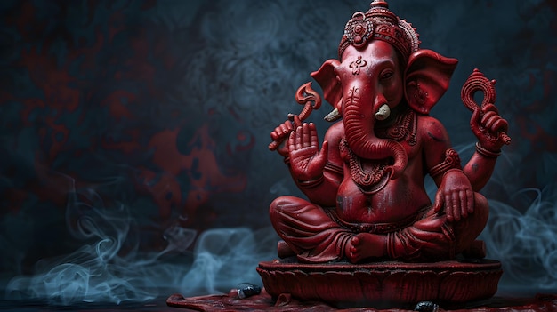 Ganesha Statue with Incense Smoke