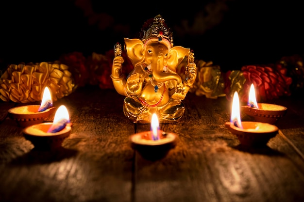 Ganesha with Diwali lights