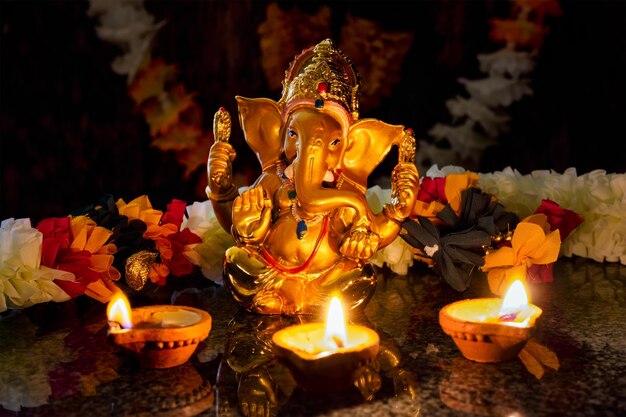 Ganesha with Diwali lights