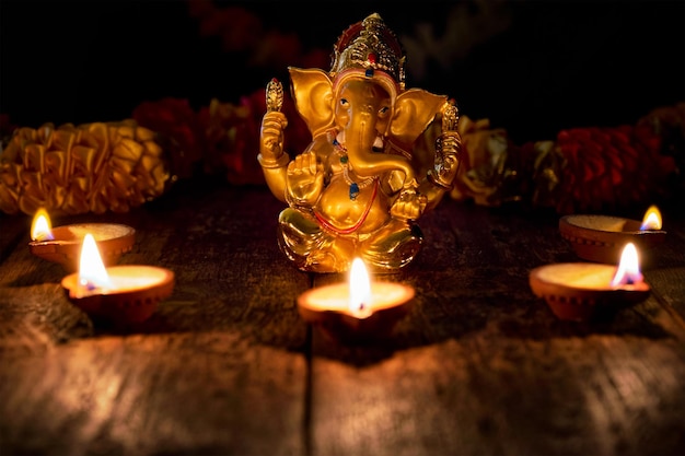 Ganesha with Diwali lights