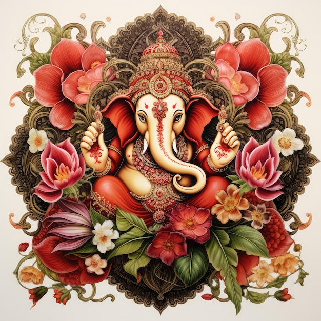 Ganesha with floral ornament Happy Ganesh Chaturthi