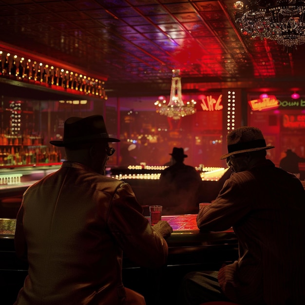 Photo gangsters in a 1970s las vegas nightclub retro vibes