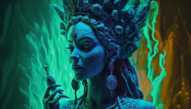 The ganja goddess 8k UHD HDR bio luminescent green light generative AI