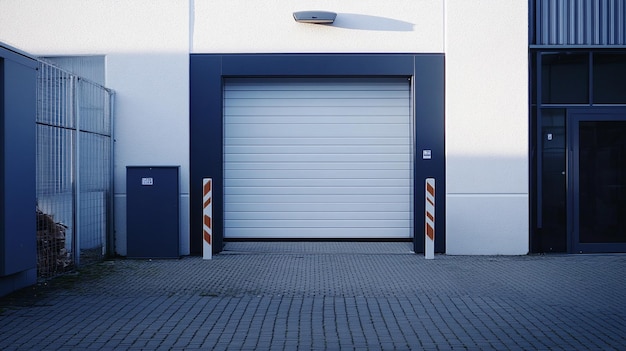 Photo a garage door is open to a garage door that has an arrow on it