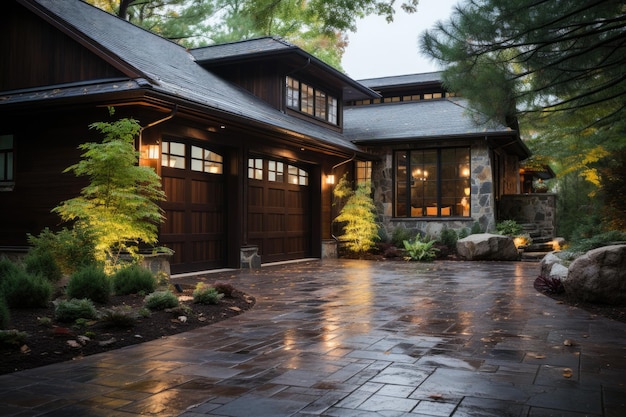 Garage door with a driveway in front