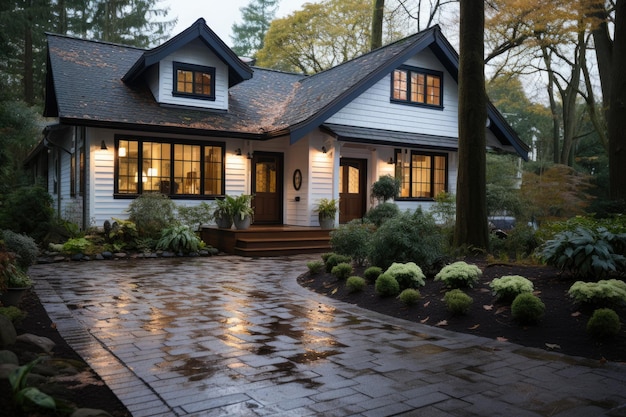 Garage door with a driveway in front