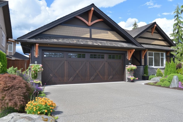 Garage door with a driveway in front