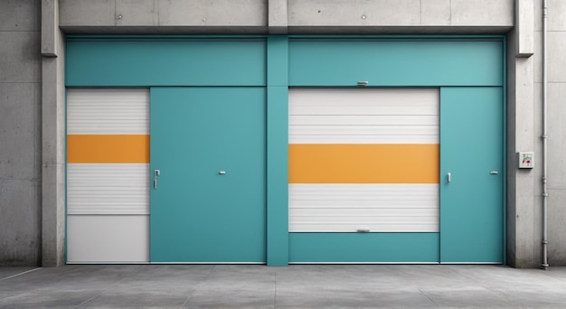 a garage door with a yellow stripe on it