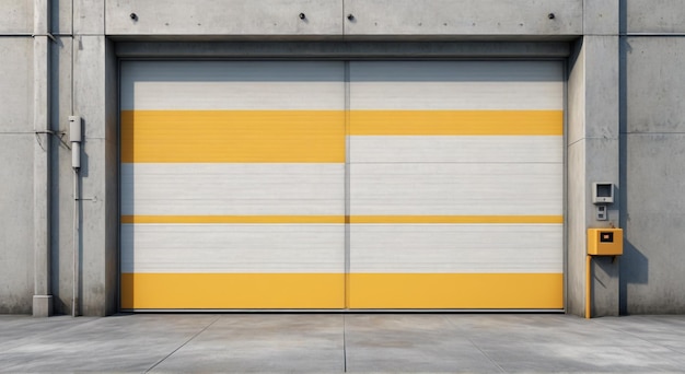 a garage door with a yellow stripe that says quot the number 4 quot