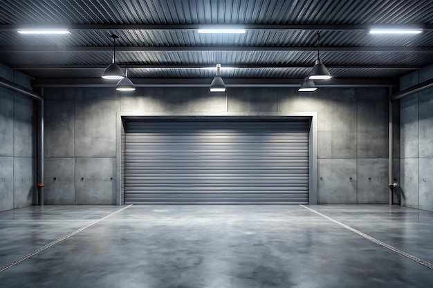 Photo garage industrial scene with dark concrete wall and floor ideal for product placement