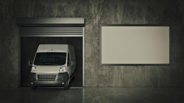 Garage with Opened Roller Door 3D Rendering