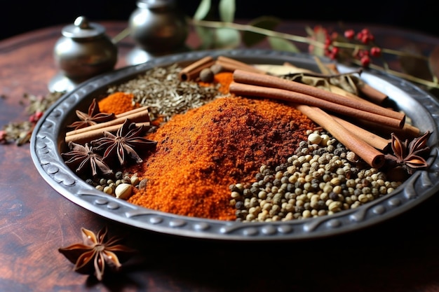 Photo garam masala with whole spices and herbs