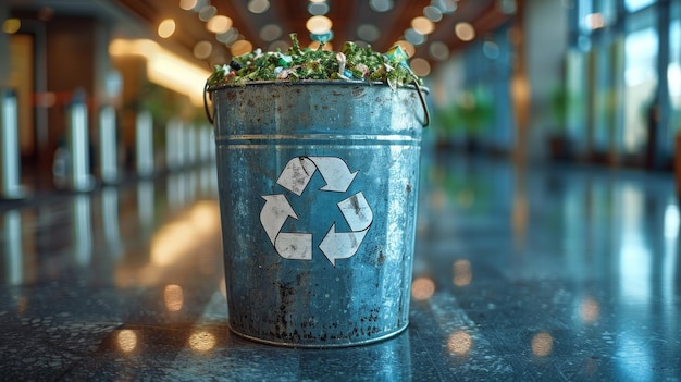 Garbage basket with metal handles for the office