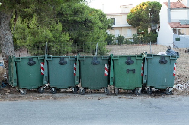 Garbage bins Old green trash bins outdoors