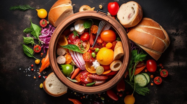 A garbage can with unused food Food waste