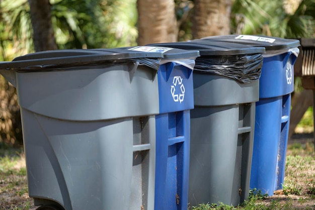 Garbage cans for separate disposal of recycle trash on city street