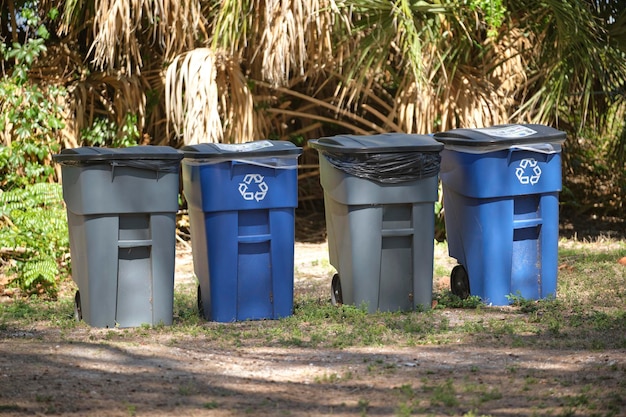 Garbage cans for separate disposal of recycle trash on city street