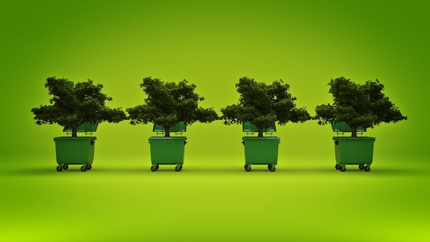 Garbage containers with tree