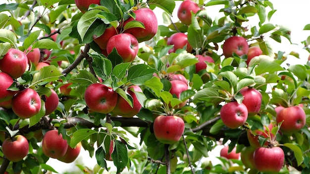 Garden apple trees with juicy red apples