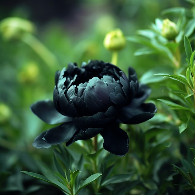 Garden Background A Black Peony Blooms