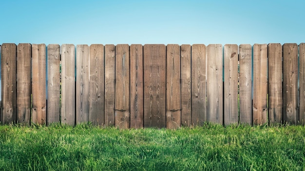 garden fence encloses vibrant green grass offering backyard security under blue skies