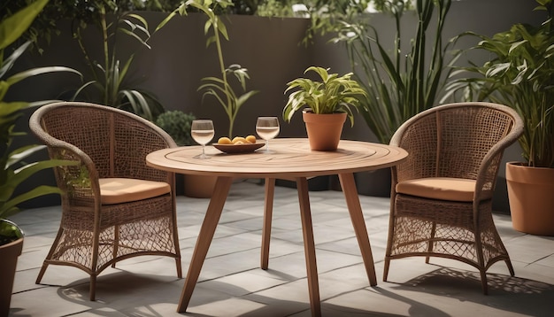 Garden Furniture with Table Chairs and Plants Indoors