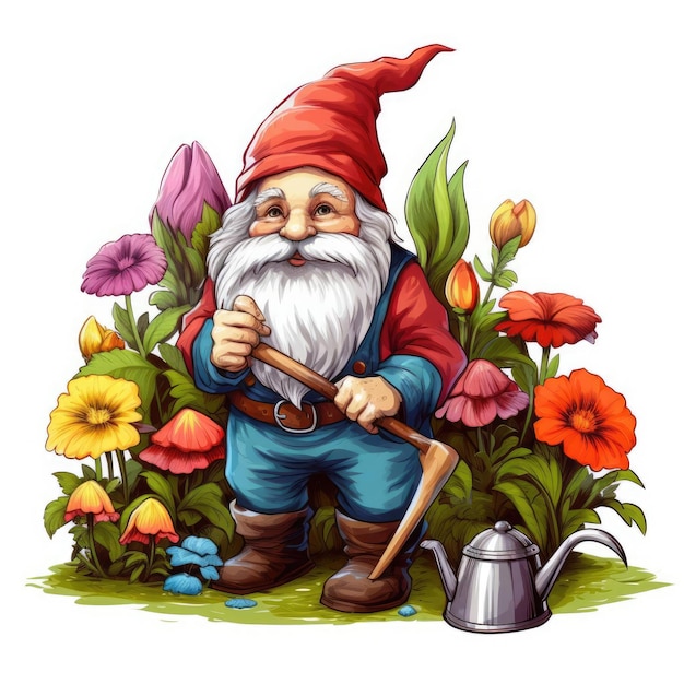 Garden gnome clip art cartoon illustration isolated white background