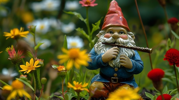 Photo garden gnome playing a flute