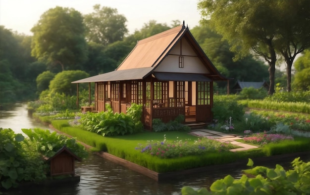 A garden house in Thailand Generative AI Illustration