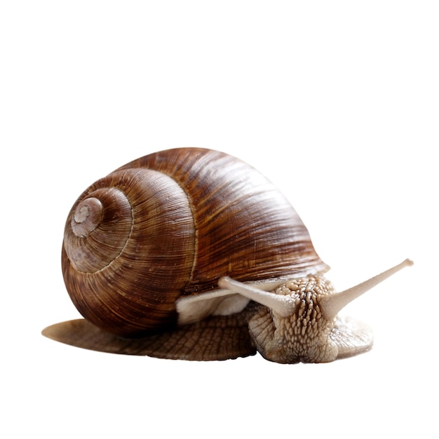 Garden snail with horned head isolated on white background