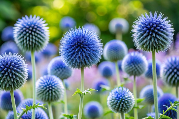 Photo garden summer theme globe thistle echinops ritro amazing blue flowers floral pattern for naturethemed decoration vibrant blue balls for garden