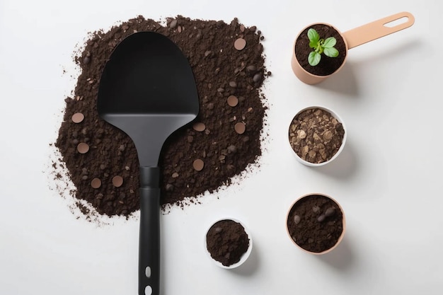 Garden tools watering can seeds plants and soil on a vintage wooden table Spring in the garden AI generation