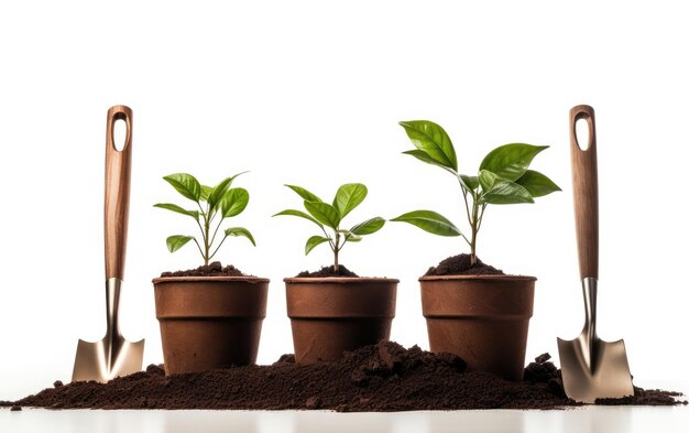 Garden Tools with Seedling On White Background