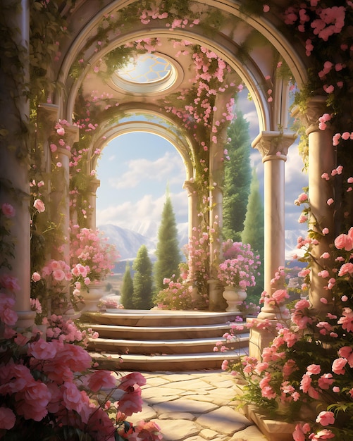 Garden and Trees with Roses Painting