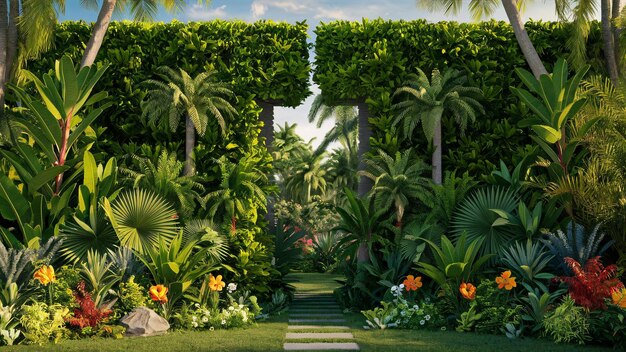 Photo garden wall hedge tropical plant front view