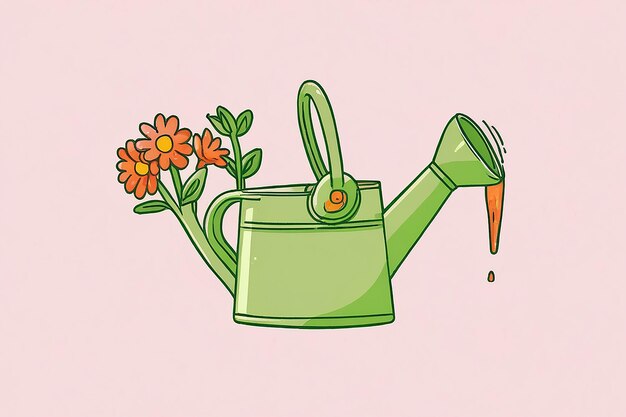 Photo garden watering can spring icon illustration