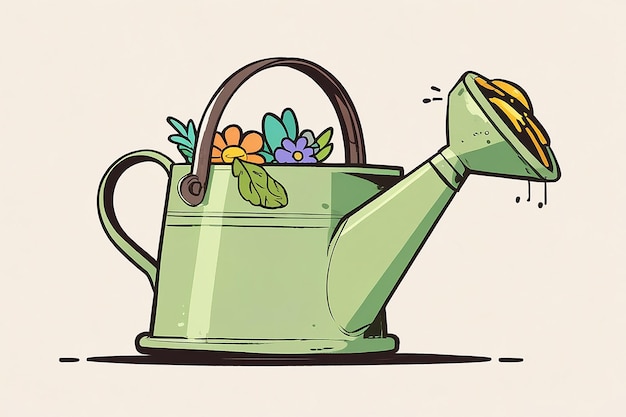 Photo garden watering can spring icon illustration