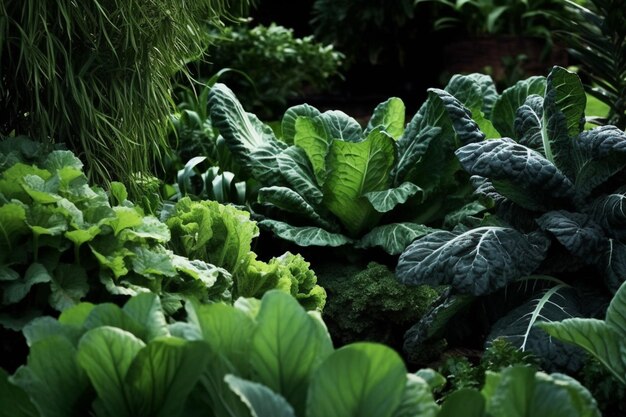 A garden with cabbages and other vegetables