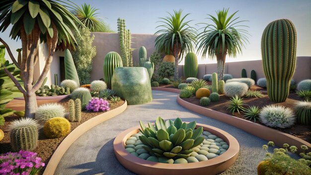 a garden with cactus and cactus plants and cactus