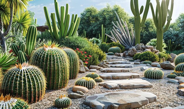 Photo a garden with a circular path and a garden path