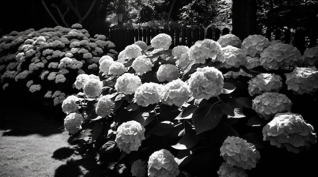 A garden with a fence and flowers in the background