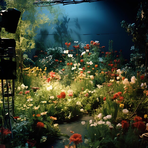 Photo a garden with flowers and a sign that says  welcome to the world