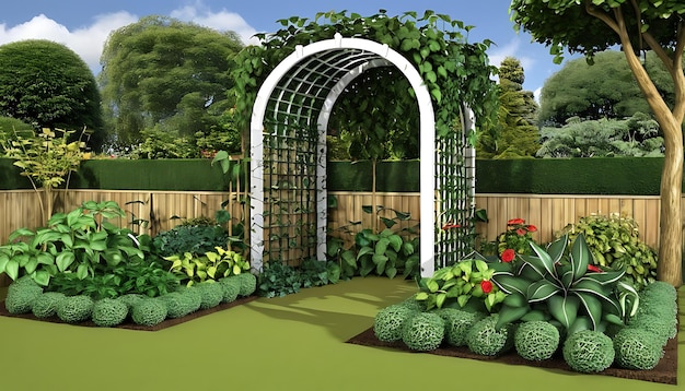 a garden with a gate that says  garden  and a garden with a garden with a fence