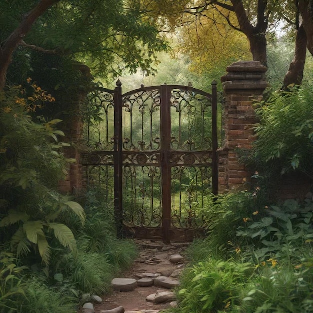 Photo a garden with a gate that says  welcome to the garden