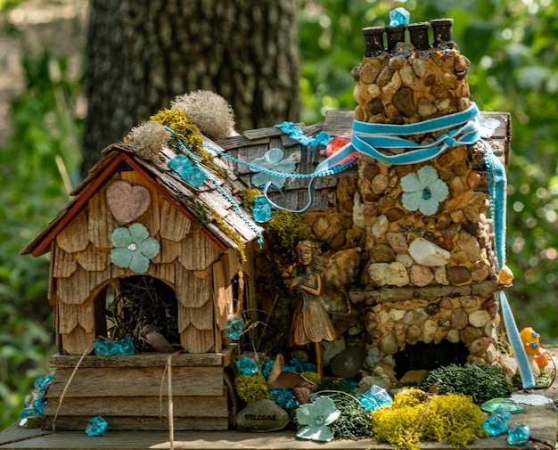 Garden with plants and a small decor house