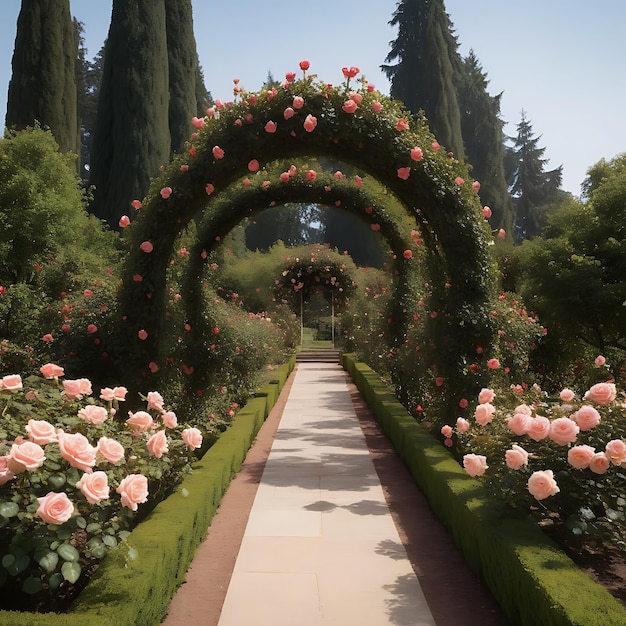 Photo a garden with roses and a tunnel that says rose