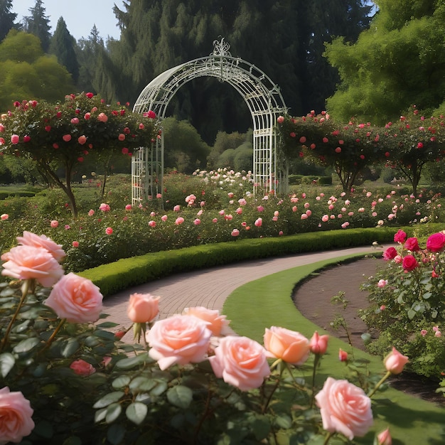 Photo a garden with roses and a tunnel that says rose