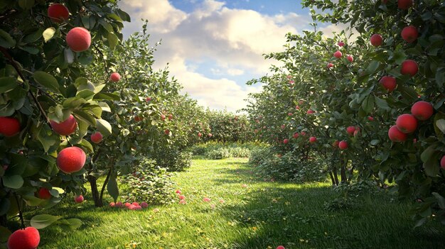 Photo a garden with a view of the apple trees