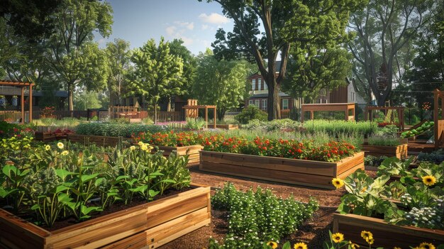 a garden with a wooden fence and a wooden fence